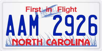 NC license plate AAM2926