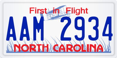 NC license plate AAM2934