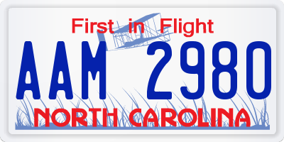 NC license plate AAM2980
