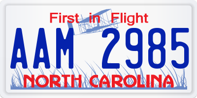 NC license plate AAM2985