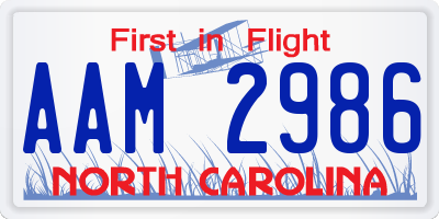 NC license plate AAM2986