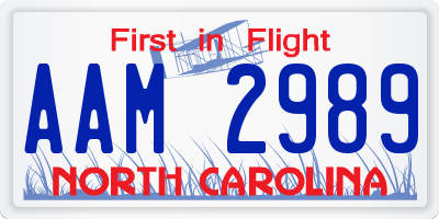 NC license plate AAM2989