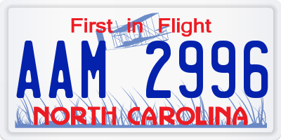 NC license plate AAM2996