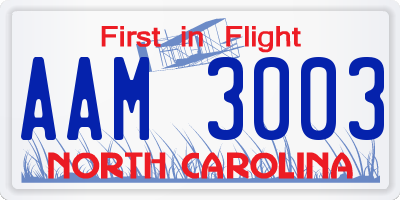 NC license plate AAM3003