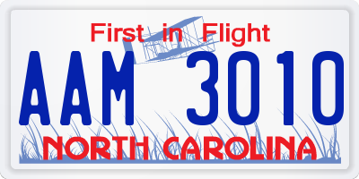 NC license plate AAM3010