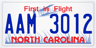 NC license plate AAM3012