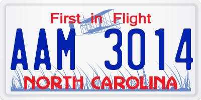 NC license plate AAM3014