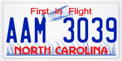 NC license plate AAM3039