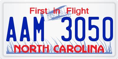 NC license plate AAM3050
