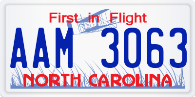 NC license plate AAM3063