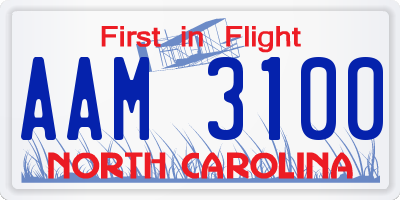 NC license plate AAM3100