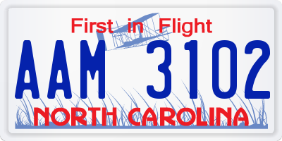 NC license plate AAM3102