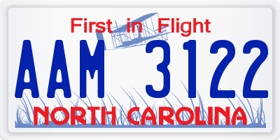 NC license plate AAM3122