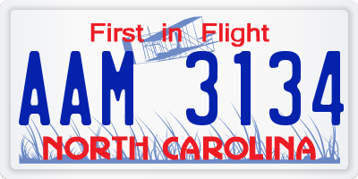 NC license plate AAM3134