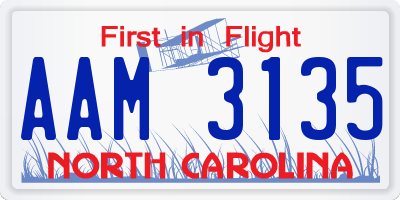 NC license plate AAM3135
