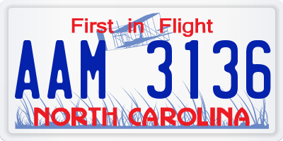 NC license plate AAM3136