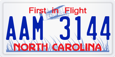 NC license plate AAM3144