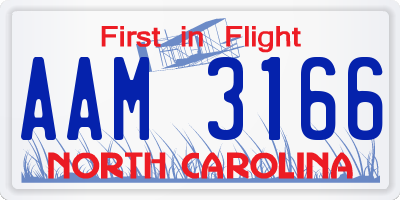 NC license plate AAM3166