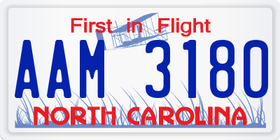 NC license plate AAM3180