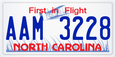 NC license plate AAM3228