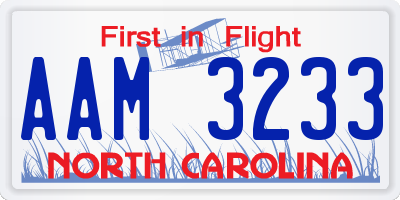NC license plate AAM3233