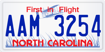 NC license plate AAM3254