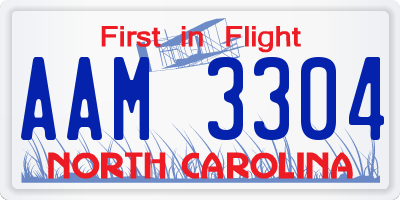 NC license plate AAM3304