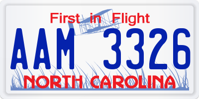 NC license plate AAM3326