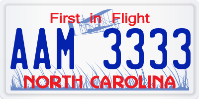 NC license plate AAM3333