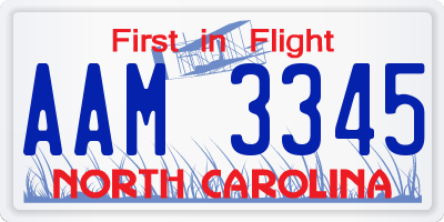 NC license plate AAM3345