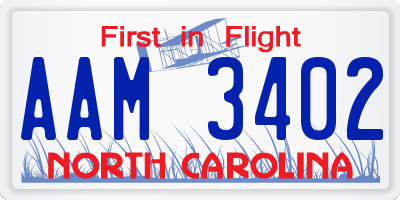NC license plate AAM3402