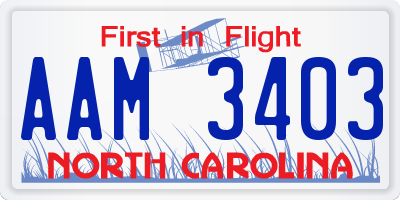 NC license plate AAM3403