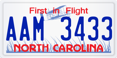 NC license plate AAM3433