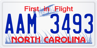 NC license plate AAM3493