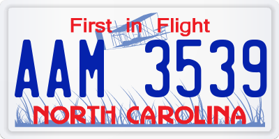 NC license plate AAM3539