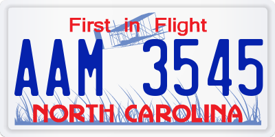 NC license plate AAM3545