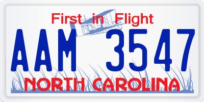 NC license plate AAM3547