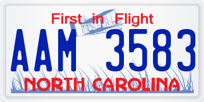 NC license plate AAM3583