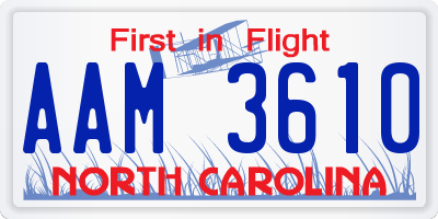 NC license plate AAM3610