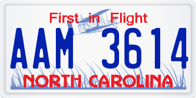 NC license plate AAM3614
