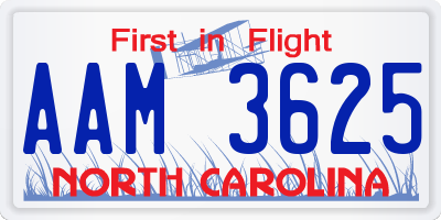 NC license plate AAM3625