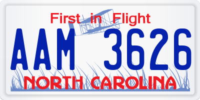 NC license plate AAM3626