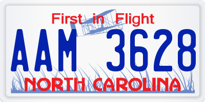NC license plate AAM3628