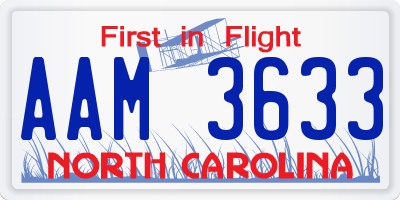 NC license plate AAM3633