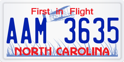 NC license plate AAM3635