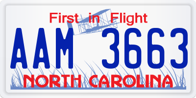NC license plate AAM3663