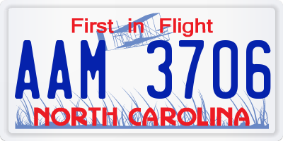 NC license plate AAM3706