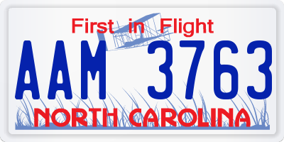 NC license plate AAM3763
