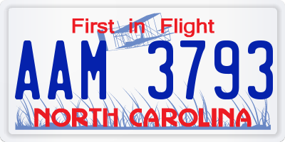 NC license plate AAM3793