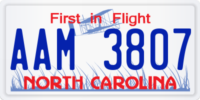 NC license plate AAM3807